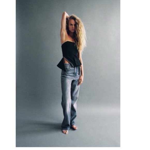 ZARA bustier corset style strapless top with zipper and pocket detailing small - Picture 7 of 8